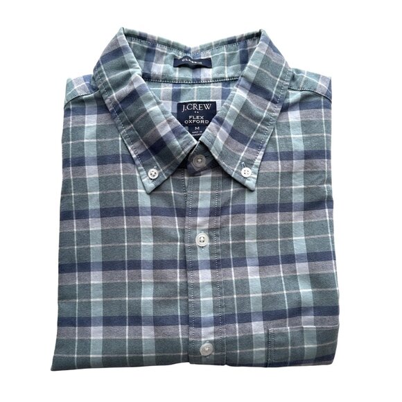 J.Crew Flex Oxford Plaid Shirt M Classic Fit Blue Button Down Casual Flannel NEW - Picture 6 of 8